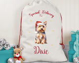 Personalised Yorkshire Terrier Large Christmas Sack - Red Drawstring Bag for Xmas Presents - Christmas Eve Bag Box Decoration for Dogs XS067