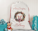 Personalised Christmas Sack - Santa Sack for Kids Presents Xmas Wreath Mouse Design Stocking Christmas Eve Bag Box for Girls & Boys XS010