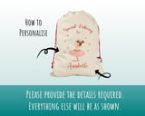 Personalised Christmas Sack - Santa Sack for Kids Presents Xmas Pink Ballerina Design Stocking Christmas Eve Bag Box for Girls & Boys XS007