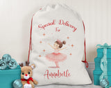 Personalised Christmas Sack - Santa Sack for Kids Presents Xmas Pink Ballerina Design Stocking Christmas Eve Bag Box for Girls & Boys XS007