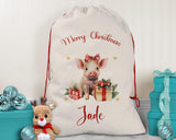 Personalised Christmas Sack - Santa Sack for Kids Presents Xmas Cute Pig / Piglet Design Stocking Christmas Eve Bag for Girls & Boys XS060