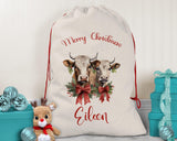 Personalised Christmas Sack - Santa Sack for Kids Presents Xmas Cows Fairy Lights Design Stocking Christmas Eve Bag for Girls & Boys XS056
