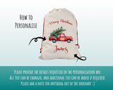 Personalised Christmas Sack - Santa Sack for Kids Presents Xmas Tree and Truck Design Stocking Christmas Eve Bag Box for Girls & Boys XS048