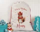 Personalised Christmas Sack - Santa Sack for Kids Presents Xmas Cute Squirrel Design Stocking Christmas Eve Bag Box for Girls & Boys XS041