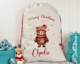 Personalised Christmas Sack - Santa Sack for Kids Presents Xmas Cute Bear Design Stocking Christmas Eve Bag Box for Girls & Boys XS036