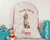 Personalised Yellow Labrador Large Christmas Sack - Red Drawstring Bag for Xmas Presents - Christmas Eve Bag Box Decoration for Dogs XS125