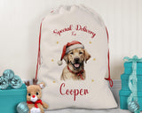 Personalised Yellow Labrador Large Christmas Sack - Red Drawstring Bag for Xmas Presents - Christmas Eve Bag Box Decoration for Dogs XS124
