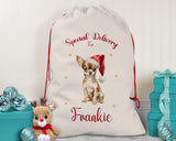 Personalised Chihuahua Large Christmas Sack - Red Drawstring Bag for Xmas Presents - Christmas Eve Bag Box Decoration for Dogs XS084