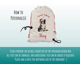 Personalised Border Collie Large Christmas Sack - Red Drawstring Bag for Xmas Presents - Christmas Eve Bag Box Decoration for Dogs XS076