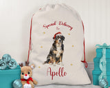 Personalised Bernese Mountain Dog Large Christmas Sack Red Drawstring Bag for Xmas Presents Christmas Eve Bag Box Decoration for Dogs XS074