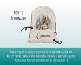 Personalised Large Christmas Sack Robin and Squirrel Design Xmas Stocking Gift Rudolph Sack Red Drawstring Christmas Decoration SK073