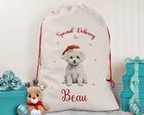 Personalised Bichon Frisé Large Christmas Sack - Red Drawstring Bag for Xmas Presents - Christmas Eve Bag Box Decoration for Dogs XS075