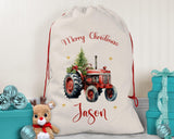 Personalised Christmas Sack - Santa Sack for Kids Presents Xmas Tree and Tractor Design Stocking Christmas Eve Bag for Girls & Boys XS062