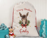 Personalised Christmas Sack - Santa Sack for Kids Presents Xmas Cute Donkey Design Stocking Christmas Eve Bag Box for Girls & Boys XS057