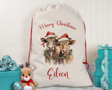 Personalised Christmas Sack - Santa Sack for Kids Presents Xmas Cows Fairy Lights Design Stocking Christmas Eve Bag for Girls & Boys XS055