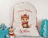 Personalised Christmas Sack - Santa Sack for Kids Presents Xmas Cute Winter Fox Design Stocking Christmas Eve Bag Box for Girls & Boys XS039