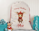 Personalised Christmas Sack - Santa Sack for Kids Presents Xmas Cute Reindeer Design Stocking Christmas Eve Bag Box for Girls & Boys XS038