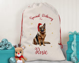 Personalised German Shepherd Large Christmas Sack - Red Drawstring Bag for Xmas Presents - Christmas Eve Bag Box Decoration for Dogs XS106