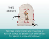 Personalised Beagle Dog Large Christmas Sack - Red Drawstring Bag for Xmas Presents - Christmas Eve Bag Box Decoration for Dogs XS072