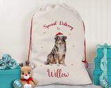 Personalised Australian Shepherd Large Christmas Sack - Red Drawstring Bag for Xmas Presents Christmas Eve Bag Box Decoration for Dogs XS070