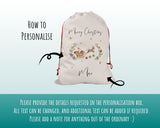 Personalised Large Christmas Sack Xmas Santa Sleigh Reindeer Name Stocking Star Gift Sack Red Drawstring Christmas Decoration SK167