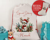 Personalised Christmas Sack - Santa Sack for Kids Presents Xmas Reindeer Pine Cone Design Stocking Christmas Eve Bag for Girls & Boys XS016