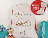 Personalised Large Christmas Sack Xmas Santa Sleigh Reindeer Name Stocking Star Gift Sack Red Drawstring Christmas Decoration SK167