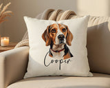 Personalised Beagle name cushion on a sofa