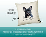 How to personalise the French Bulldog name cushion - add your dog's name in the personalisation box