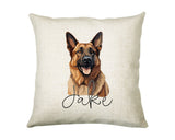 Personalised German Shepherd name cushion with watercolour German Shepherd portrait and name in script
