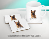 Personalised German Shepherd cushion with matching mug and coaster