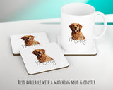 Personalised Golden Retriever cushion with matching mug and coaster