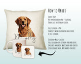 How to order the Golden Retriever cushion - Cover Only, Full Cushion and Pad, or Cushion+Mug+Coaster