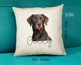 Chocolate Labrador name cushion size guide - 40 x 40cm (16 x 16 inches)