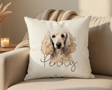 Personalised Poodle name cushion on a sofa
