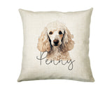 Personalised Poodle name cushion with watercolour Poodle portrait and name in script