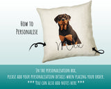 How to personalise the Rottweiler name cushion - add your dog's name in the personalisation box