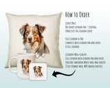 How to order the Australian Shepherd cushion - Cover Only, Full Cushion and Pad, or Cushion+Mug+Coaster