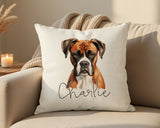 Personalised Boxer name cushion on a sofa