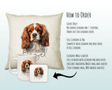 How to order the Cavalier King Charles Spaniel cushion - Cover Only, Full Cushion and Pad, or Cushion+Mug+Coaster