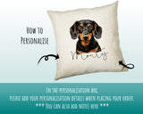 How to personalise the Dachshund name cushion - add your dog's name in the personalisation box