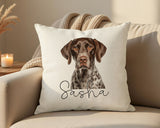 Personalised German Shorthaired Pointer name cushion on a sofa