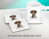 Personalised German Shorthaired Pointer cushion with matching mug and coaster
