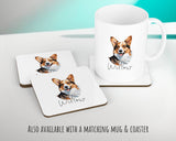 Personalised Pembroke Welsh Corgi cushion with matching mug and coaster