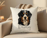 Personalised Bernese Mountain Dog name cushion on a sofa
