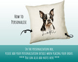How to personalise the Boston Terrier name cushion - add your dog's name in the personalisation box