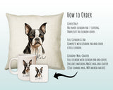 How to order the Boston Terrier cushion - Cover Only, Full Cushion and Pad, or Cushion+Mug+Coaster