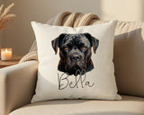 Personalised Cane Corso name cushion on a sofa