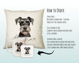 How to order the Miniature Schnauzer cushion - Cover Only, Full Cushion and Pad, or Cushion+Mug+Coaster