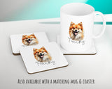 Personalised Pomeranian cushion with matching mug and coaster